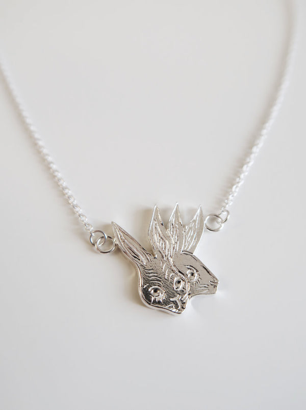 Two-Headed Rabbit Necklace in Sterling Silver