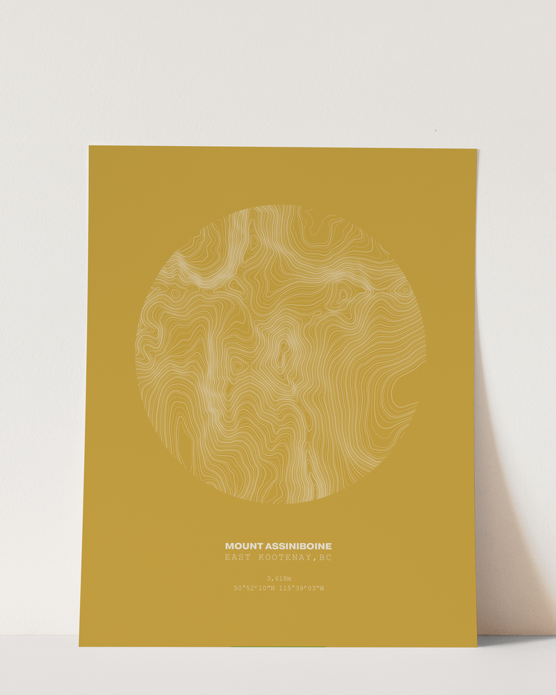 Assiniboine Topographical Print in Yellow 8x10