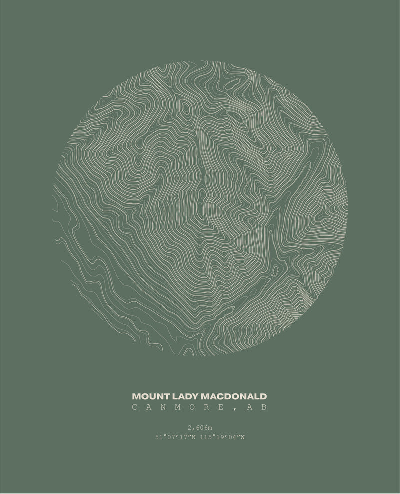 Lady Mac Topographical Print in Olive 12x16