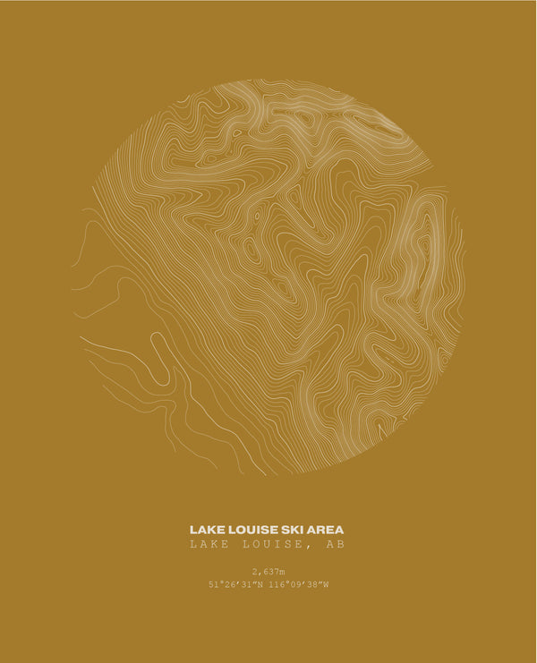 Lake Louise Topographical Print in Burnt Yellow 8x10