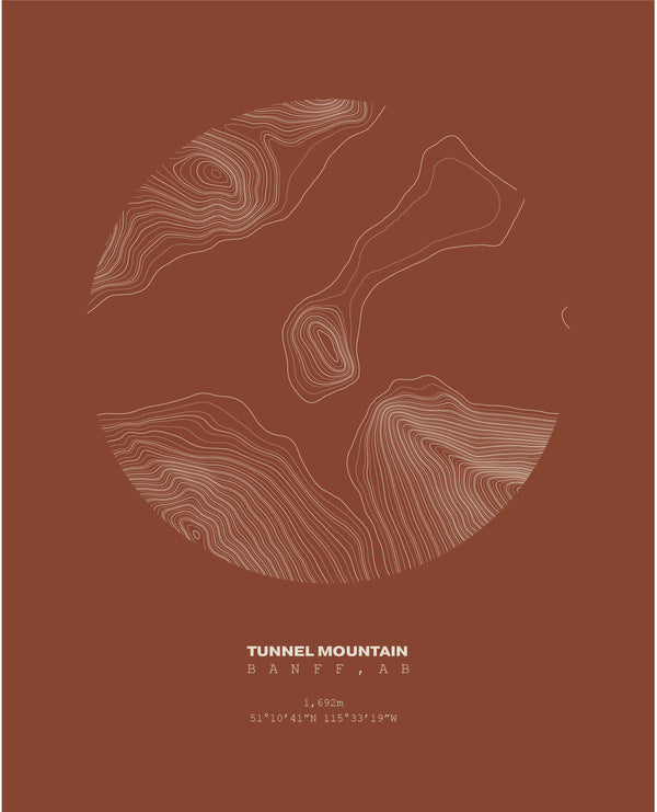 Tunnel Mountain Topographical Print in Rust 8x10
