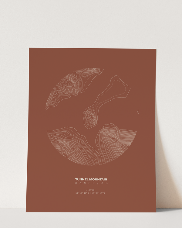 Tunnel Mountain Topographical Print in Rust 8x10
