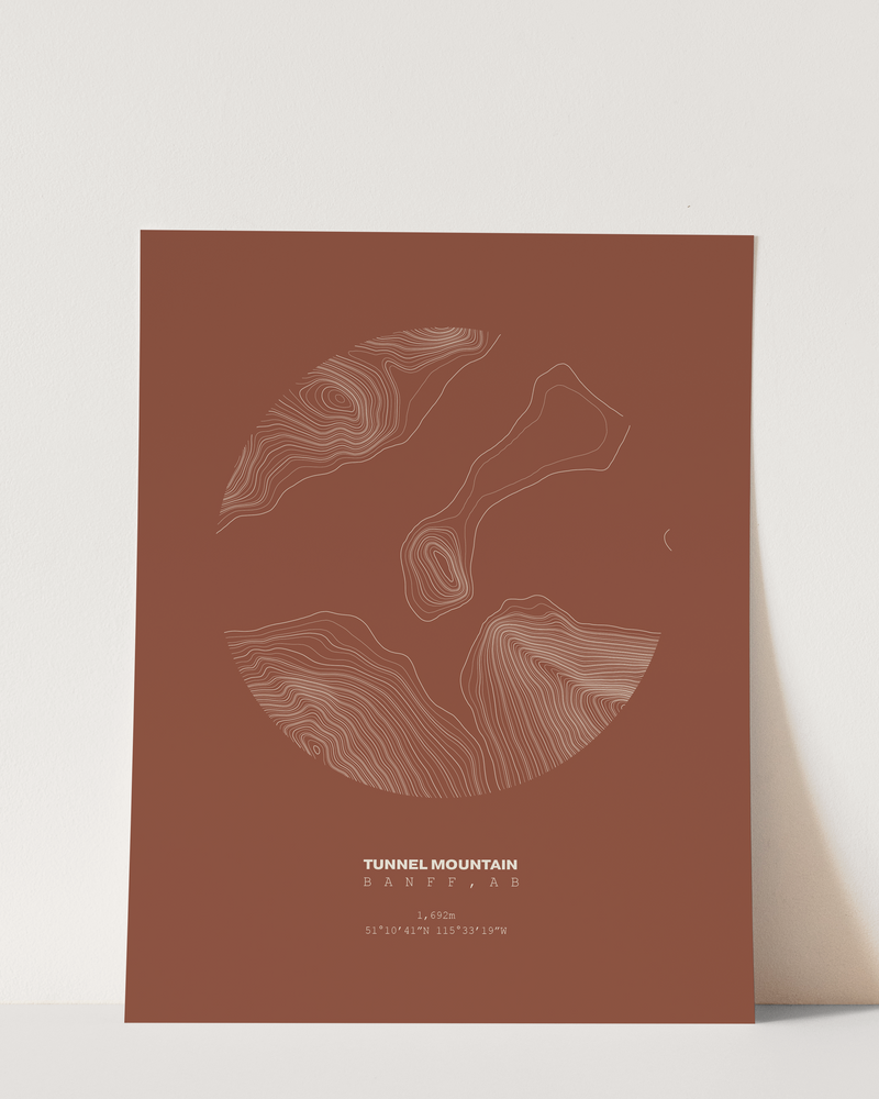Tunnel Mountain Topographical Print in Rust 8x10