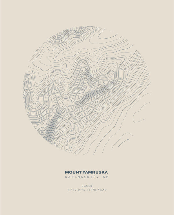 Yamnuska Topographical Print in Cream 8x10