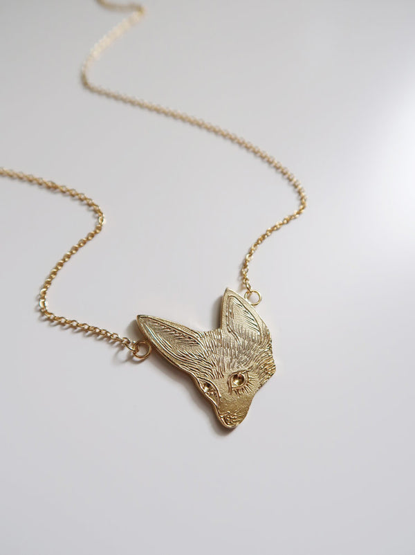 Fennec Fox Necklace in Sterling Silver with Gold Plating