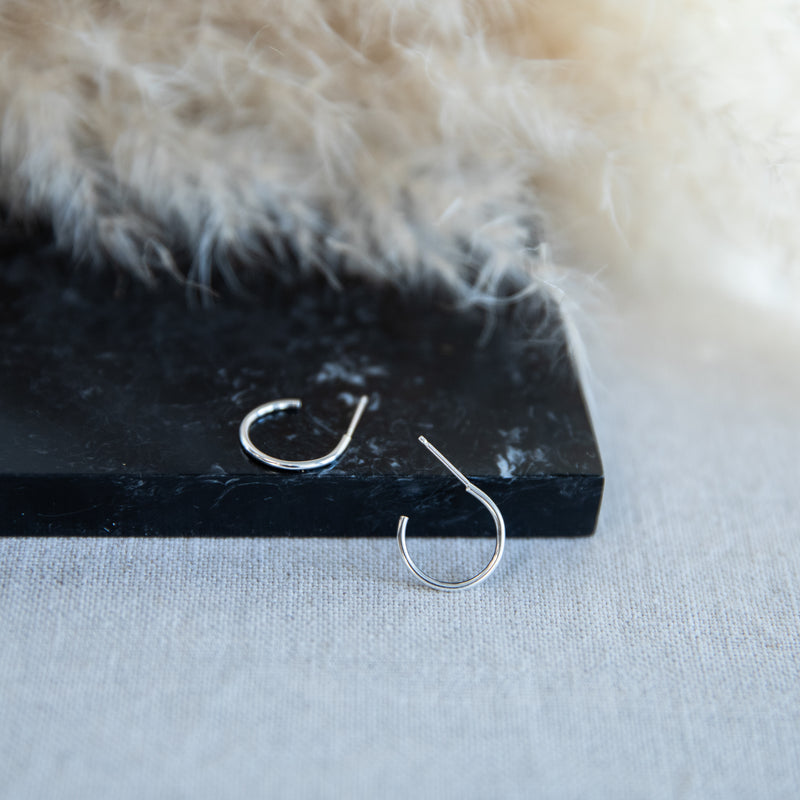 Small Smooth Hoop Studs Sterling Silver