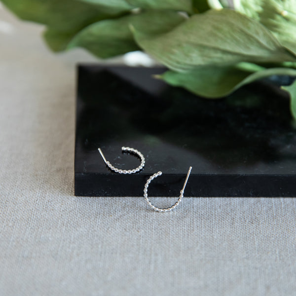 Small Beaded Hoop Studs Sterling Silver