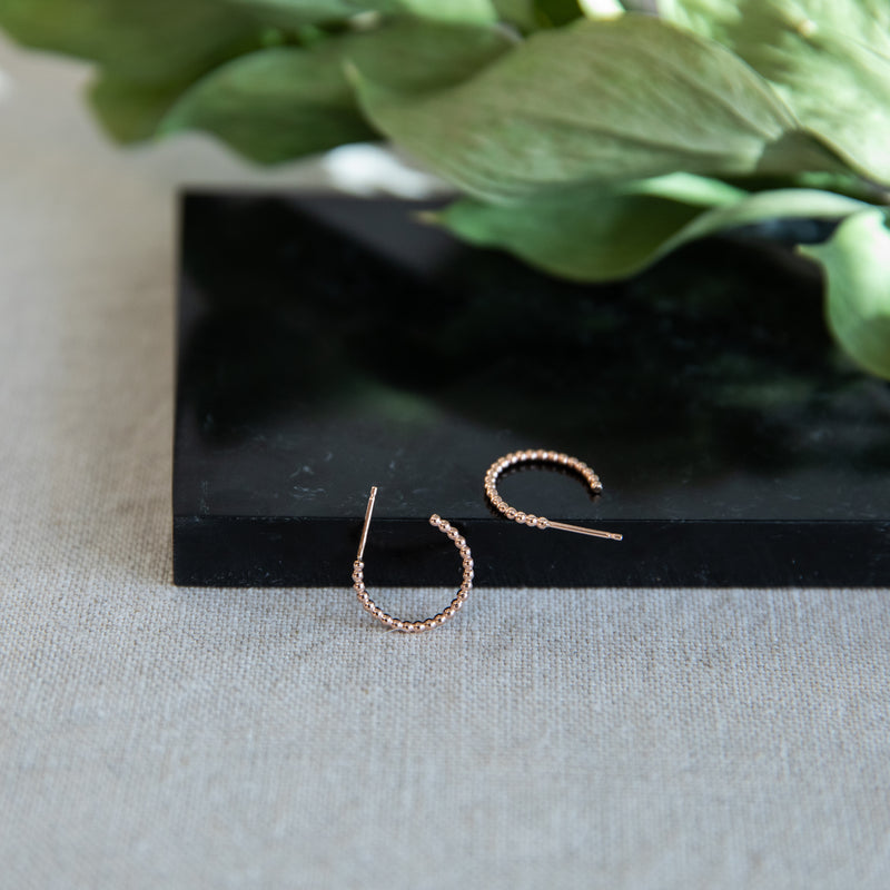 Small Beaded Hoop Studs 14k Rose Gold Fill