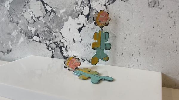 Hand Painted Flower Stem Earrings