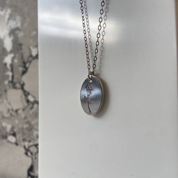 Rose Stem Charm Necklace in Silver