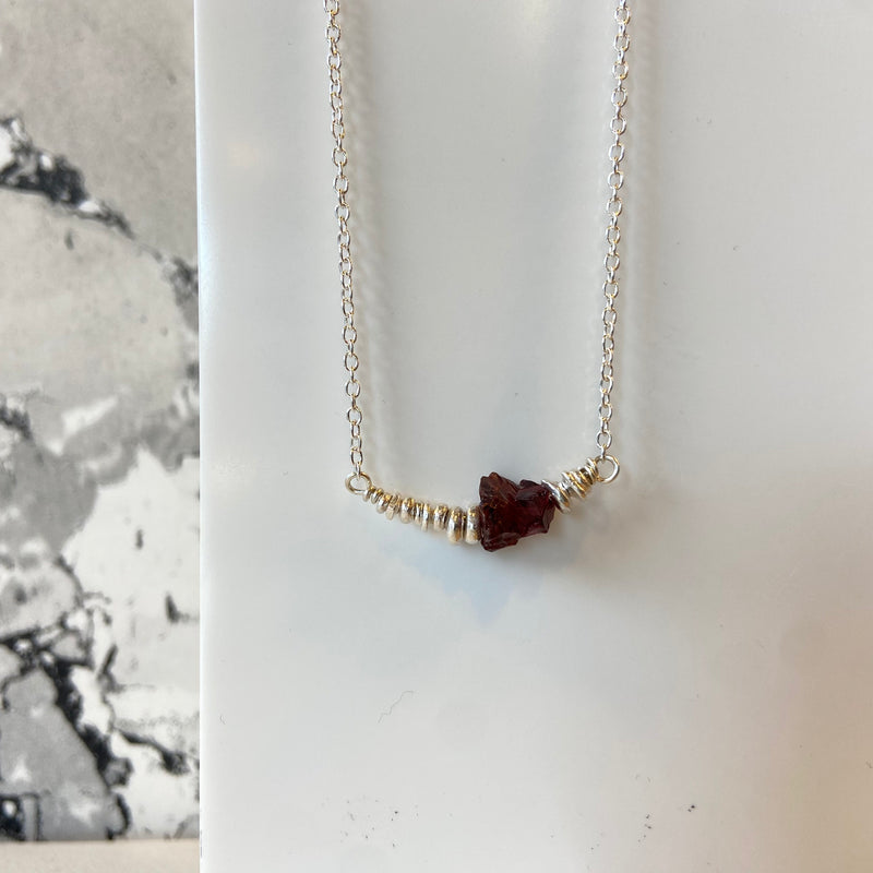 Raw Garnet Pendant on Silver Chain